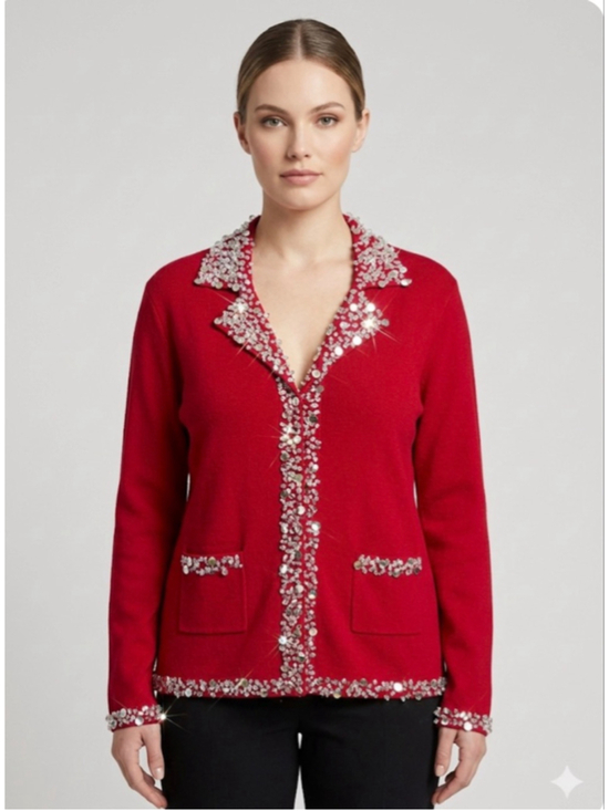 VERTIGO PARIS Sweaters - Women's VERTIGO PARIS Red Sequin Cardigan XL